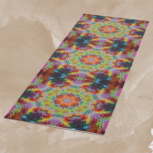 Tapis De Yoga Hex Mandala vert rose et orange