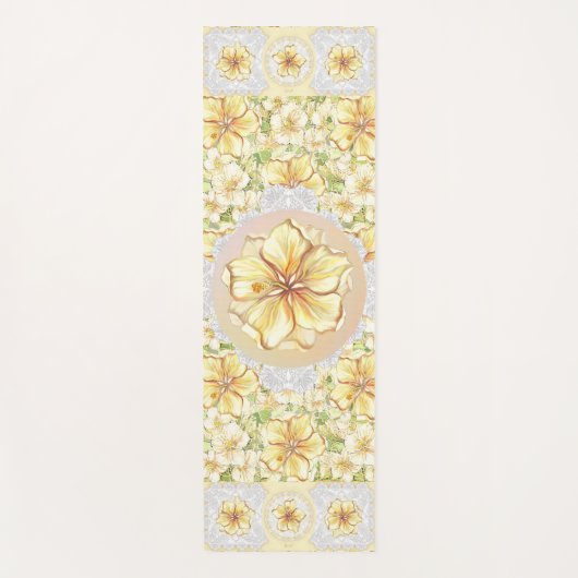 Tapis De Yoga Hibiscus & dentelle JAUNE (Devant)