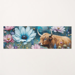 Tapis De Yoga Highland Cow Floral Coloré Cosmos Tapestry II