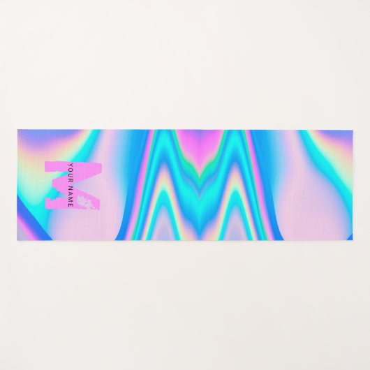Tapis De Yoga Holographie rose Abstraite personnalisée y2k Nom M (Devant (Horizontal))
