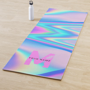 Tapis De Yoga Holographie rose Abstraite personnalisée y2k Nom M