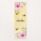 Tapis De Yoga Honeypeb flores rose bourdon abeilles nom monogram (Devant)