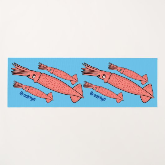 Tapis De Yoga Illustration de calamar rose (Devant (Horizontal))