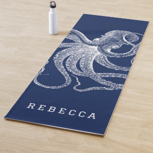 Tapis De Yoga Illustration De Poctopes Blanches Sur Bleu Marine