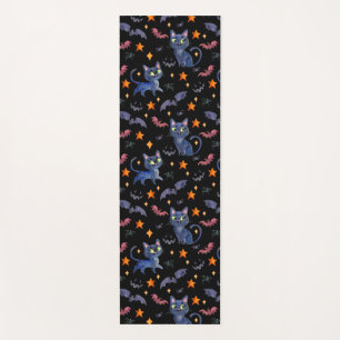 Tapis De Yoga Illustration d'Halloween aquarelle avec chats noir
