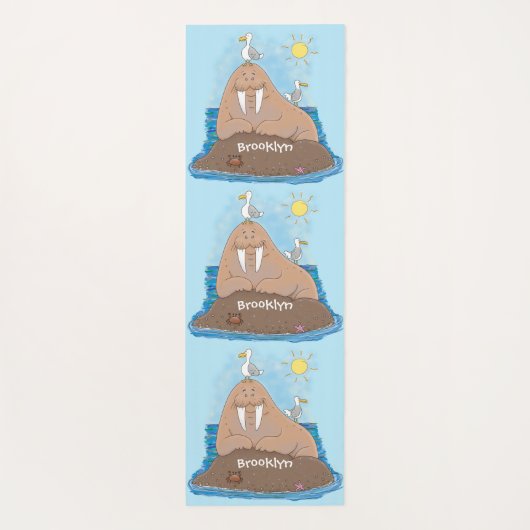 Tapis De Yoga Illustration drôle de morse joyeux (Dos)