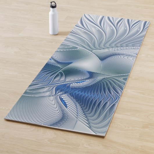 Tapis De Yoga Imaginaire dynamique tons bleus Abstraits Art frac (En situation)
