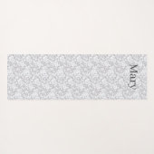 Tapis De Yoga Impression Florale Blanche Et Grise (Dos (Horizontal))