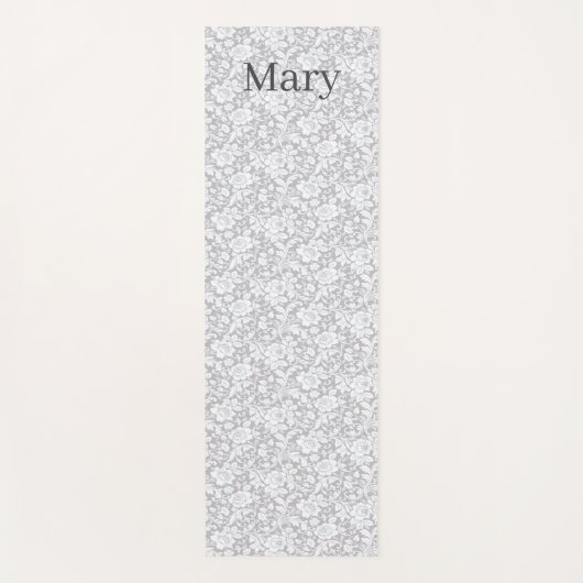 Tapis De Yoga Impression Florale Blanche Et Grise (Devant)