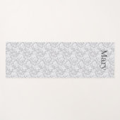 Tapis De Yoga Impression Florale Blanche Et Grise (Devant (Horizontal))