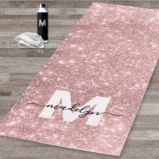 Tapis De Yoga Initiale du nom à paillettes rose gold Girly Blush