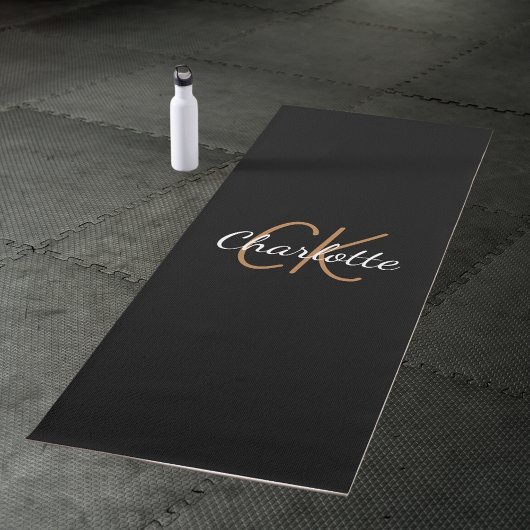 Tapis De Yoga Initiales de monogramme en or blanc nom écriture é