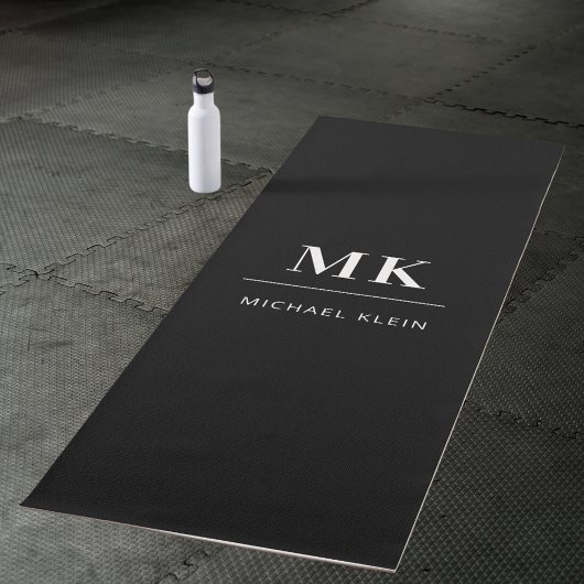Tapis De Yoga Initiales de monogramme noir blanc nom