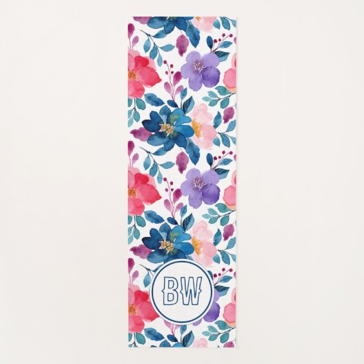 Tapis De Yoga Initiales de script de calligraphie bleu marine mo (Devant)