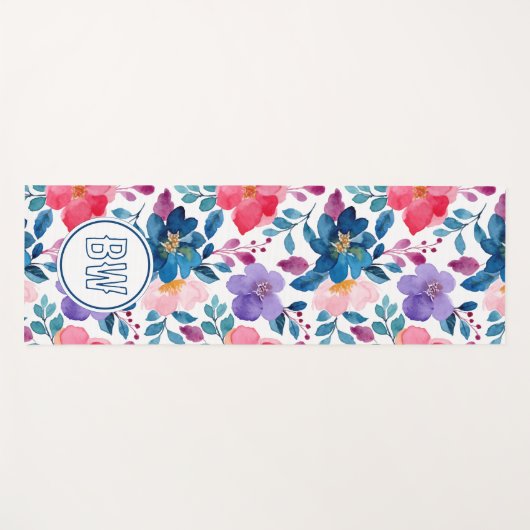 Tapis De Yoga Initiales de script de calligraphie bleu marine mo (Devant (Horizontal))