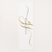 Tapis De Yoga Initiales de script Monogramme Chic Noir Or sur Bl (Dos)