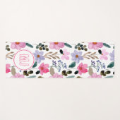 Tapis De Yoga Initiales de script rose floral personnalisées (Devant (Horizontal))