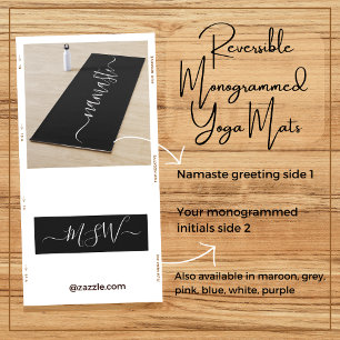 Tapis De Yoga Initiales Namaste Personnalisées Noir Blanc