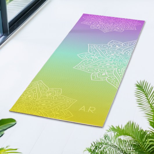 Tapis De Yoga Iridescent Gradient Asymmetric Mandala & Initials