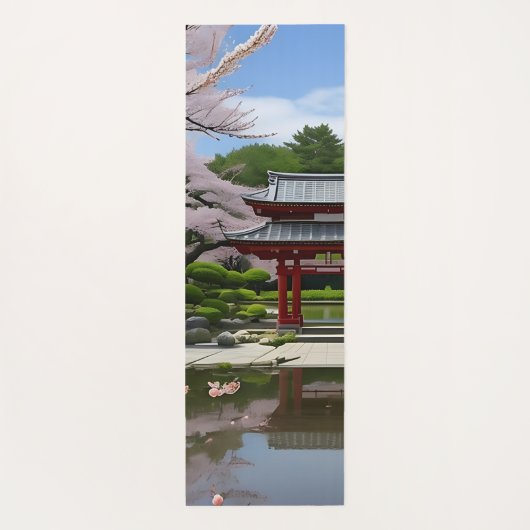 Tapis De Yoga Japonais Sakura Cherry Blossom Garden Shrine Pond (Dos)