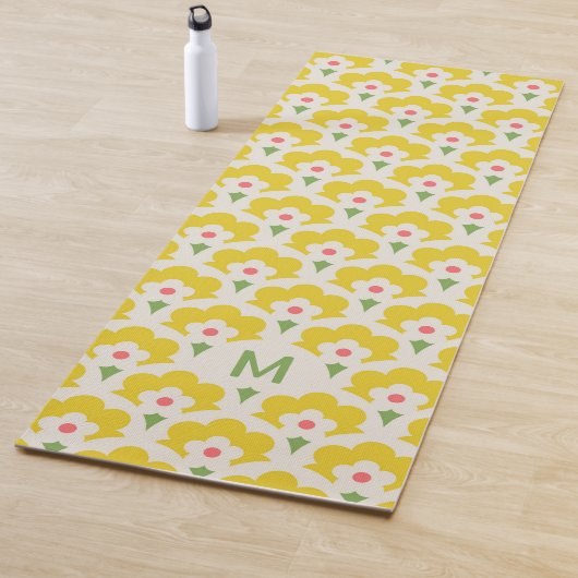 Tapis De Yoga Jardin Fleur Jaune Retro Motif (En situation)