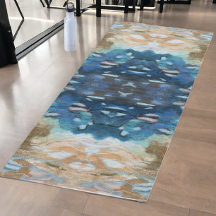 Tapis De Yoga Jaune bleu crème turquoise aquarelle abstraite mod
