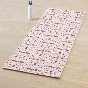 Tapis De Yoga JE VOUS AIME Red Heart Gold Ribbon Valentine 2-sid