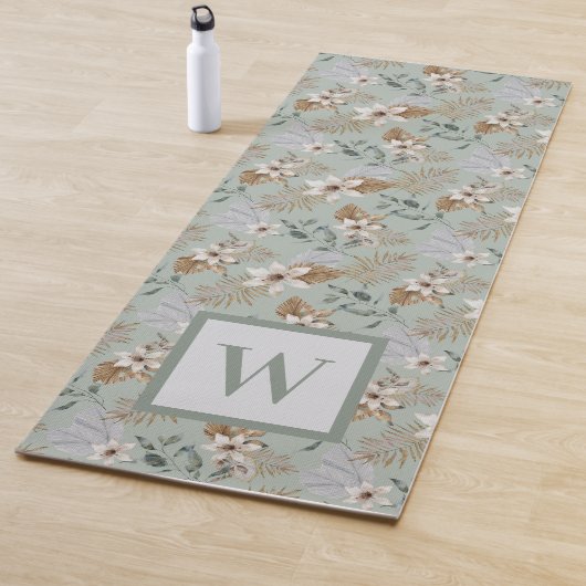Tapis De Yoga Joli blanc Lily Floral Monogramme botanique (En situation)