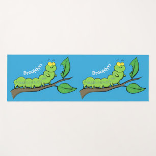 Tapis De Yoga Joli dessin animé de chenille verte mignonne