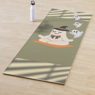 Tapis De Yoga Joli Fantôme Méditant avec Chapeau de Sorcière
