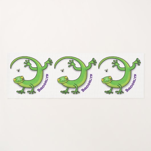 Tapis De Yoga Joli gecko vert salutations avec dessin animé (Devant (Horizontal))