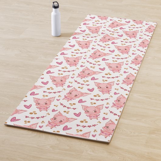 Tapis De Yoga Joli Motif De Cochon Avec Coeurs (En situation)