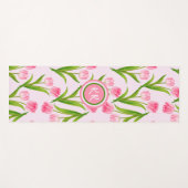 Tapis De Yoga Joli Tulipe rose Fleurs Florales Feuille Monogramm (Devant (Horizontal))