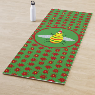 Tapis De Yoga Jolie abeille de Noël et fleurs de Poinsettia