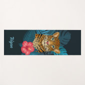 Tapis De Yoga Jolie jungle léopard Art Floral | Bleu | Nom (Devant (Horizontal))