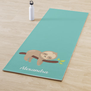 Tapis De Yoga Jolie Sloth Kawaii Illustration animale sur Aqua B