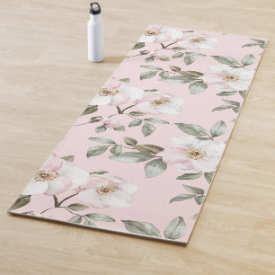 Tapis De Yoga Jolies Fleurs Blanches Roses