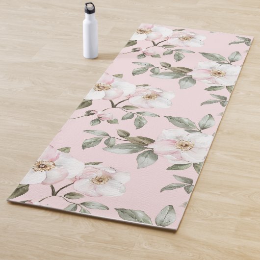 Tapis De Yoga Jolies fleurs blanches roses   (En situation)