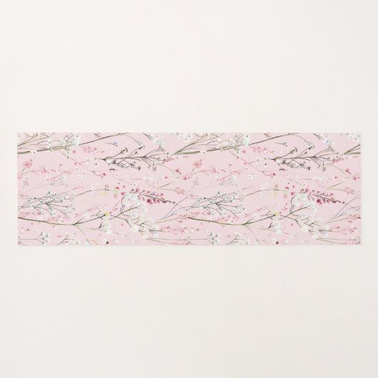 Tapis De Yoga Jolies fleurs roses et blanches (Dos (Horizontal))