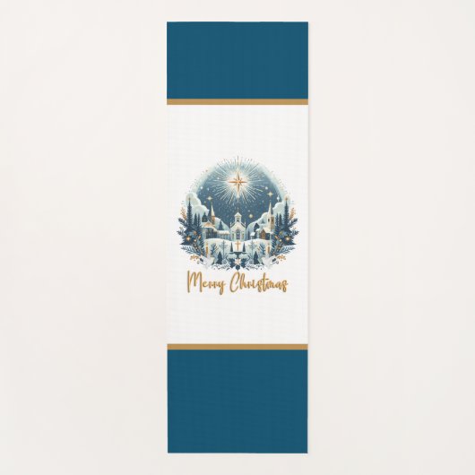 Tapis De Yoga Joyeux Noël bleu et or (Devant)