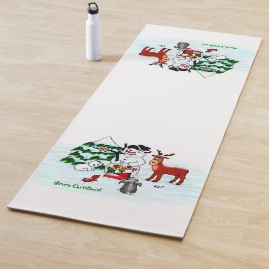Tapis De Yoga Joyeux Noël ! Snowman avec amis (En situation)