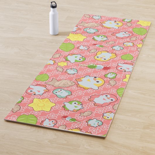 Tapis De Yoga Kawaii Penguins et Wagashi (En situation)