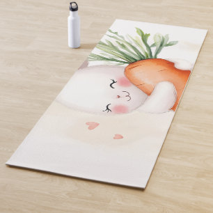 Tapis De Yoga Lapin de printemps à l'aquarelle mignon avec carot
