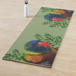 Tapis De Yoga L'ara deux brillamment coloré Parrots le feuille