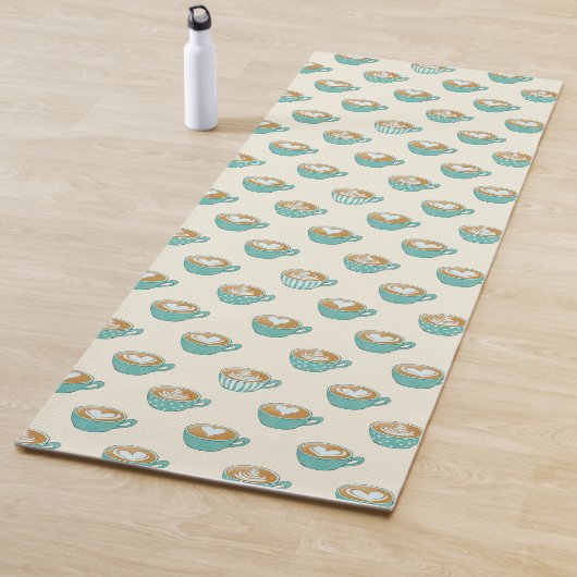 Tapis De Yoga Latte Art dans de mignons cafés bleus (En situation)