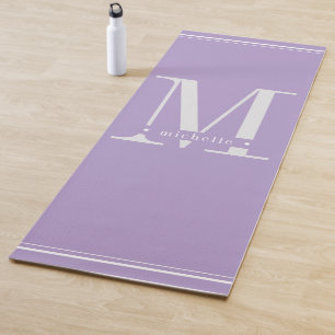 Tapis De Yoga Lavande molle minimale violet et monogramme blanc