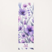 Tapis De Yoga Lavande Purple Aquarelle Florale Nom Monogramme (Devant)