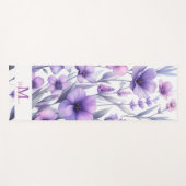 Tapis De Yoga Lavande Purple Aquarelle Florale Nom Monogramme (Devant (Horizontal))
