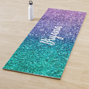 Tapis De Yoga Lavande Violet & Aqua Vert Sarcelle Paillettes Bri