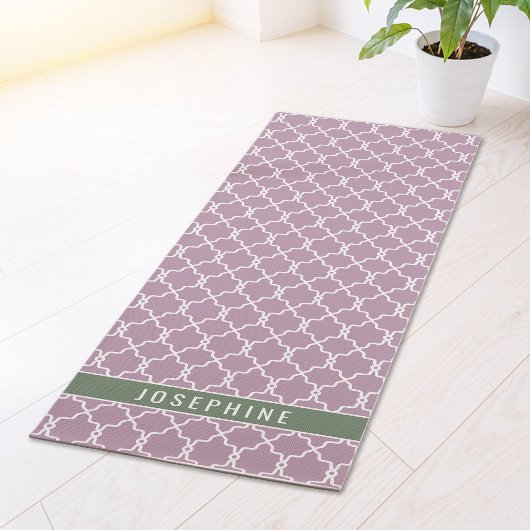 Tapis De Yoga Lavender And Muted Green Trellis Pattern With Name